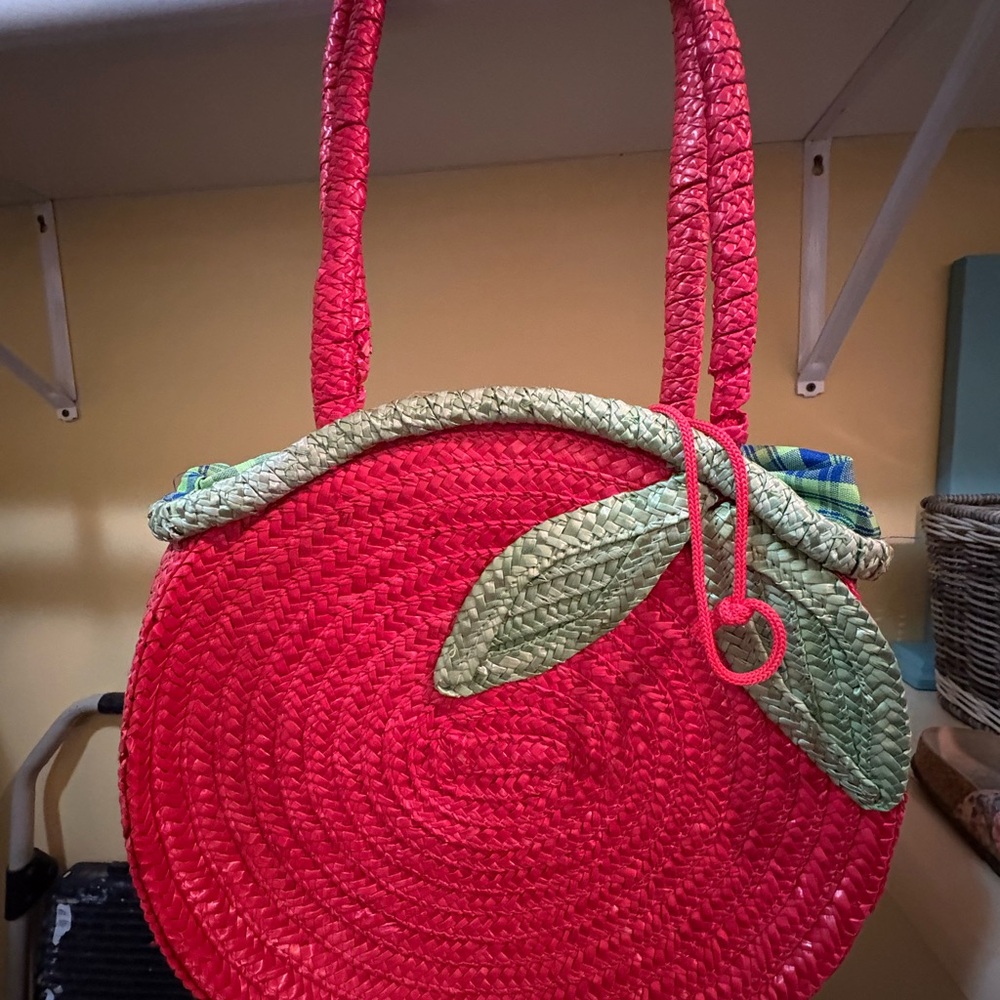 Strawberry Red Woven Tote Bag